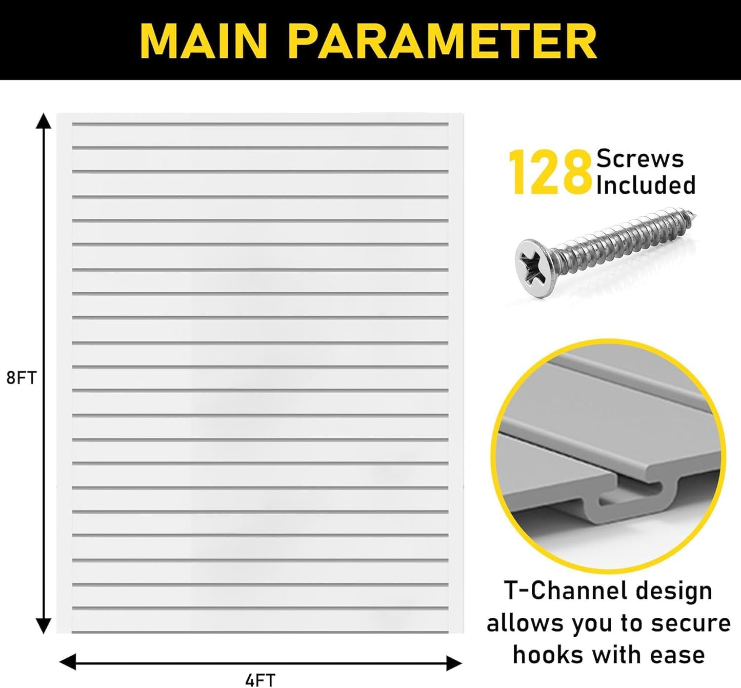 Slatwall Panel Garage Wall Organizer: Heavy Duty Wall Mounted PVC Wall Rack, Interlocking Slat Wall Paneling for Garage Wall Storage, Slatwall Board, Slatwall Shelves System -Black (8’H x 4’W)
