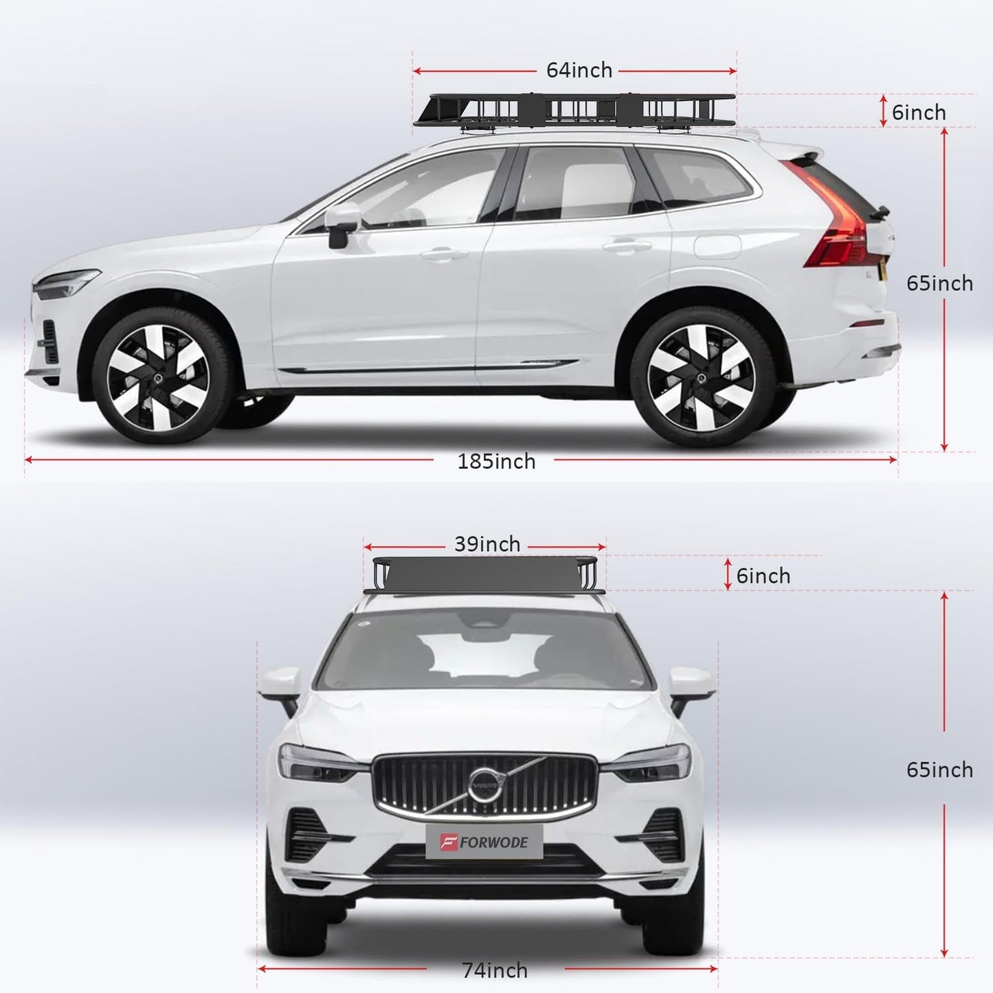 FORWODE Roof Rack Carrier Basket, 64" x 39" Rooftop Cargo Carrier with 250 lbs Capacity, Rust-Proof Steel Heavy Duty Car Top Luggage Basket with Waterproof Cargo Bag for SUV Truck Cars