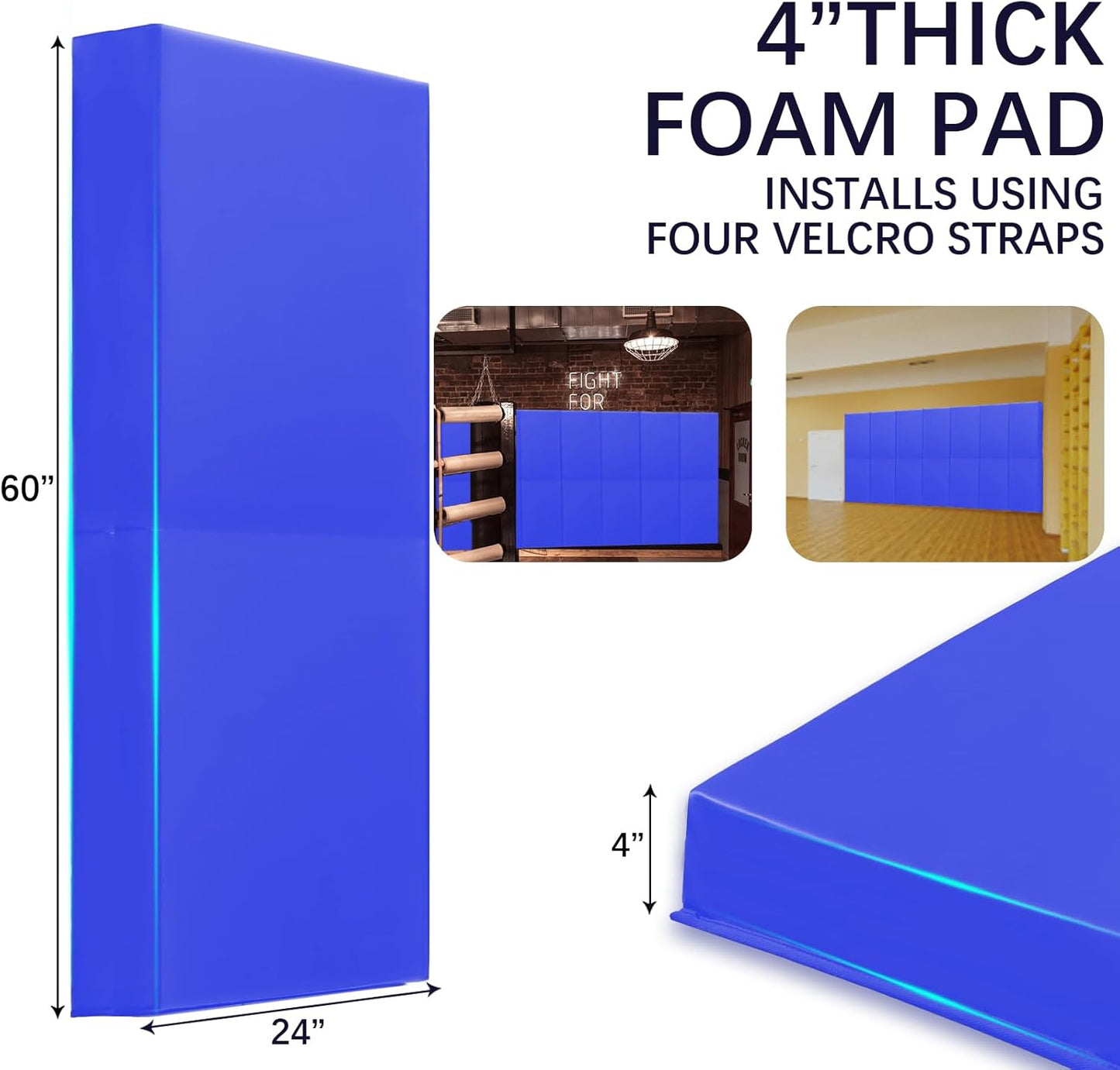 PROGOAL 60"/72" High Gym Wall Padding 2"/4" Thick Foam Basketball Court Wall Mount Protector for Garage Taekwondo Babyroom - Durable Waterproof Anti-Cushion