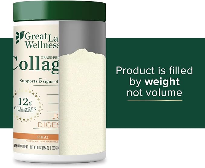 Great Lakes Wellness Collagen Peptides Powder for Skin, Hair, Nails, Joints & Digestion - Chai Flavored - Quick Dissolve Hydrolyzed, Non-GMO, Kosher - 10 oz