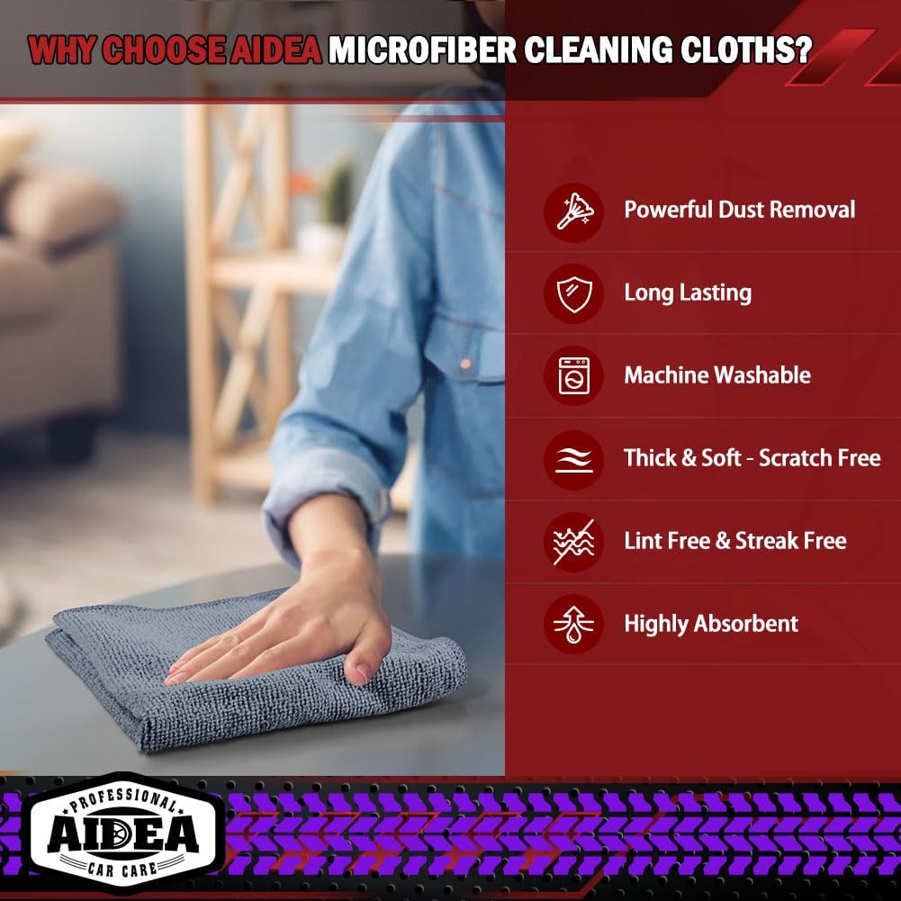 AIDEA Microfiber Cleaning Cloth Grey 10PK, Micro Fiber Cloth for Cleaning Cars, Premium All Purpose Car Towels, Dusting Cloth Cleaning Rags SUVs, House, Kitchen, Window, Workshops, 12"×12"