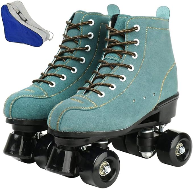 Roller Skates for Women and Men Cowhide High-Top Shoes Classic Double-Row Roller Skate Four-Wheel Roller Skates for Men Girls Unisex Christmas
