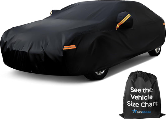 EzyShade 10-Layer Car Cover Waterproof All Weather. See Vehicle Size-Chart for Accurate Fit. Outdoor Full Exterior Covers for Automobiles Sedan Hatch. Rain Sun Snow. Black, Size A3 (See SizeChart)