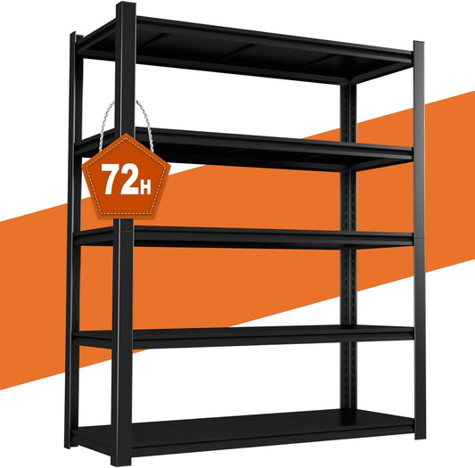 Heavy Duty Shelving,5-Tier Metal Storage Shelves,Metal Shelves for Garage Storage,Steel Shelving 24" D x 47" W x 72" H