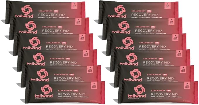 Tailwind Nutrition Recovery Mix, 20 Grams Complete Protein, Carbohydrates, and Electrolytes Powder Drink Mix for Post-Workout, Free of Gluten, Soy, and Dairy, Vegan, 12 Servings, Strawberry