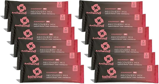 Tailwind Nutrition Recovery Mix, 20 Grams Complete Protein, Carbohydrates, and Electrolytes Powder Drink Mix for Post-Workout, Free of Gluten, Soy, and Dairy, Vegan, 12 Servings, Strawberry