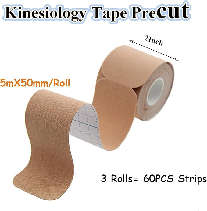 Kinesiology Tape Precut, Athletic Sports Tape Adhesive for Muscles Ankle Neck Knee Shoulder Promotes Recovery and Providing Support, Total 60 Precut Strips(Skin Color)