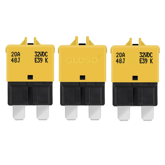 GLOSO Circuit Breaker Fuse E39 (T3) Manual Reset for Car Truck RV Automotive Marine Boat Trolling Motor & Custom Wiring Audio Battery Protection/Low Profile ATC/ATO (20A - 3 Pack)