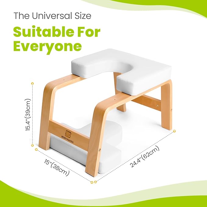 Yoga Headstand Bench, Stand Yoga Chair for Balance Training, Core Strength Building, Upside Down Chair for Relaxation, Handstand Trainer Inversion Chair for Home Gym (Wood White)