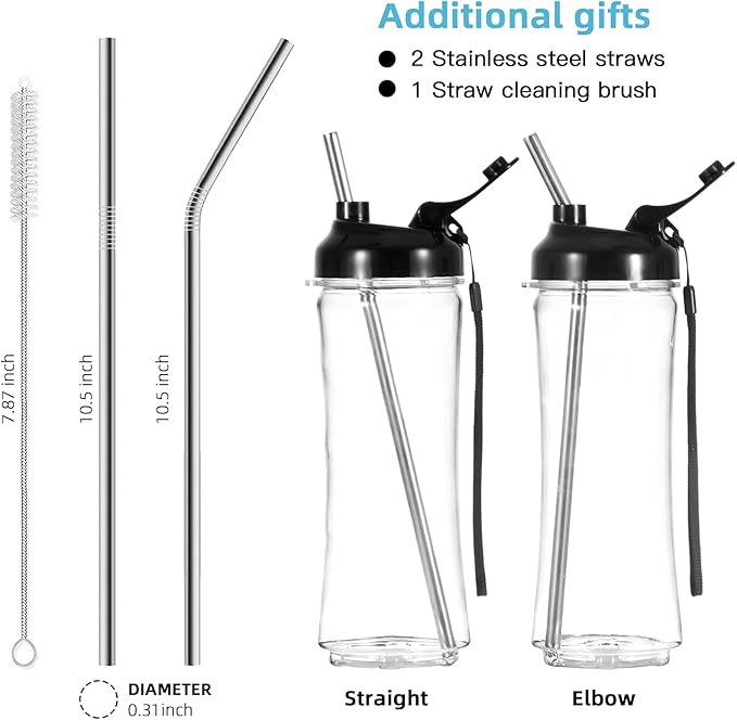 La Reveuse Smoothie Blender Personal Size 300 Watts with 2 Pieces 18 oz BPA-Free Travel Sports Bottles,Grey