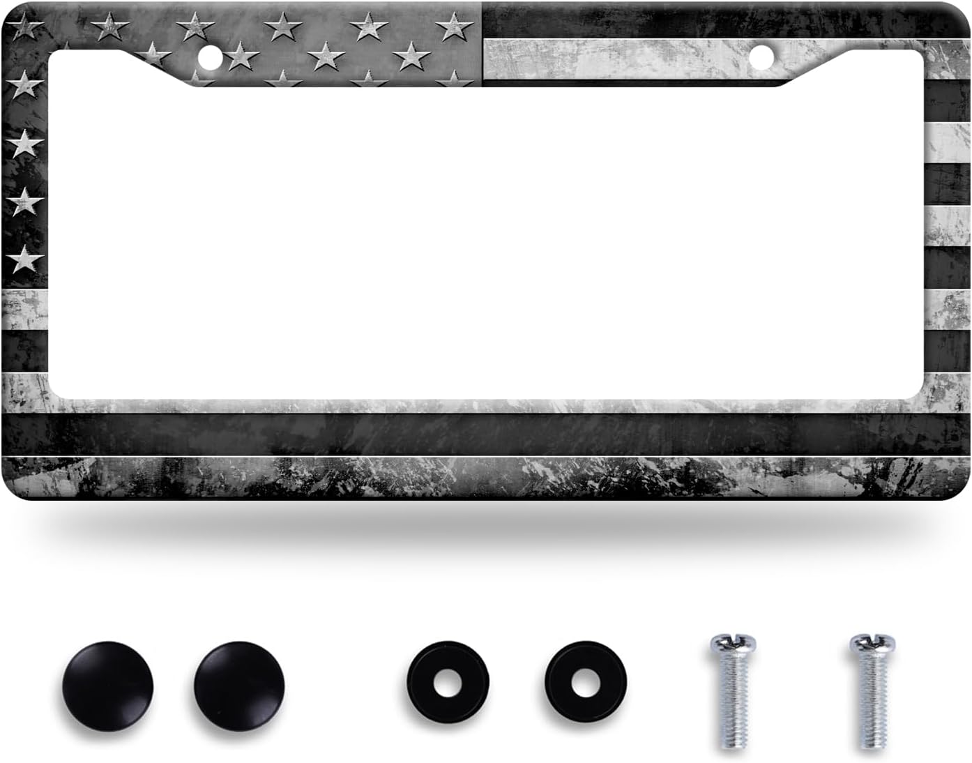 Grey Black American Flag License Plate Frame Vintage USA Flag License Plate Stainless Steel Funny License Plate Holder Patriotic Car Accessory Car Decoration 12.3" x 6.3"for Men Women