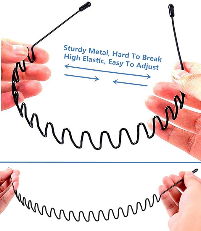 Metal Hair Band, Black, Unisex Fashion Headbands Sports Hairband Head Band Hair Hoop for Women With Non Slip Wavy Teeth