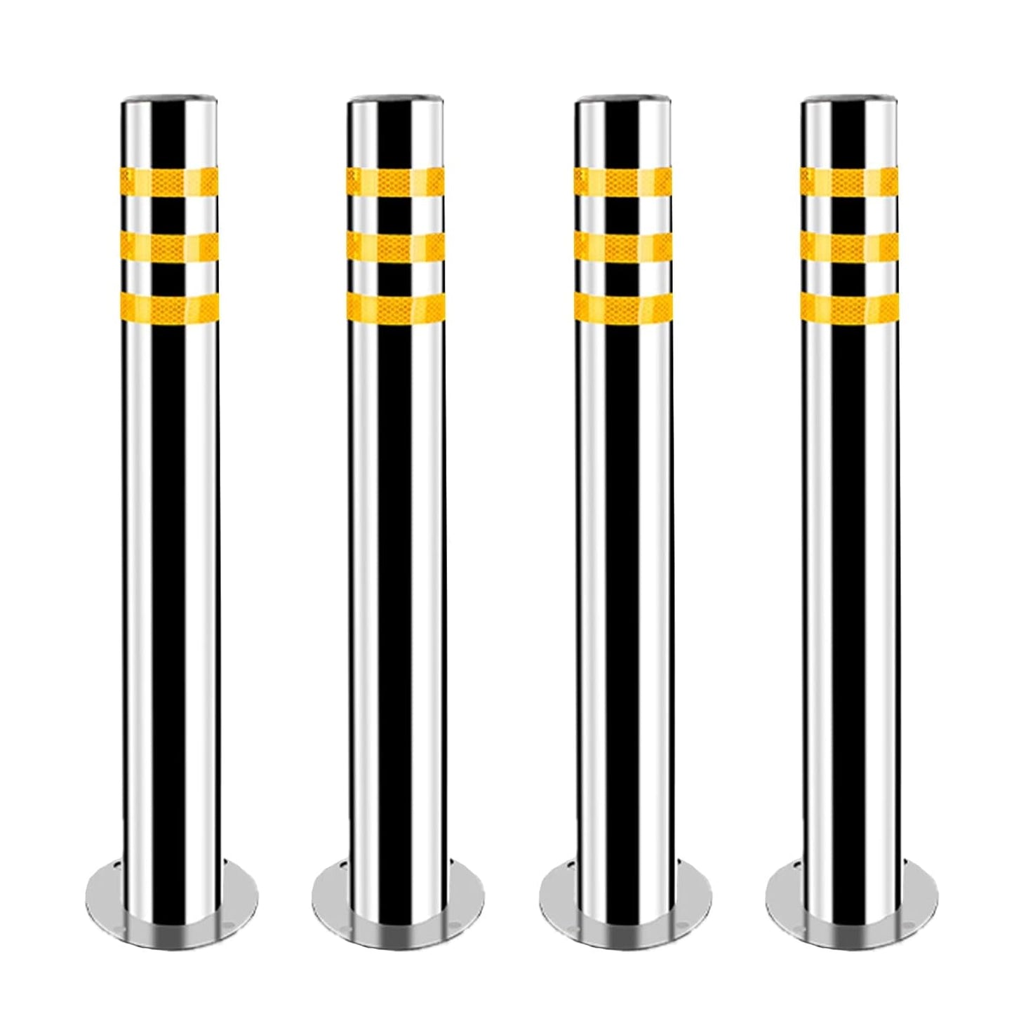 Stainless Steel Parking Bollards for Driveway, Industrial Safety Bollards Reflective Channelizer Post, Parking Barrier, Sturdy and Durable, Easy to Install, for Crowd Control(Silver (4pcs),7.6*60cm/3*