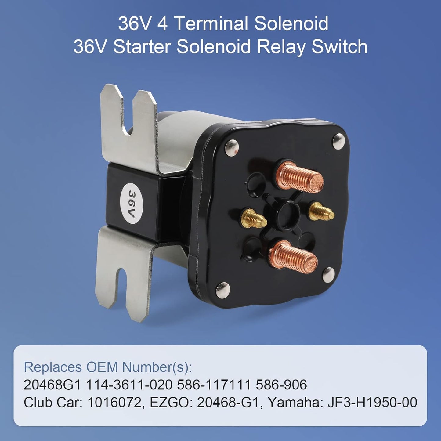 36V 4 Terminal Solenoid 20468G1 36V Solenoid Relay Switch Replacement for EZGO/Cushman/Textron Club Car DS Columbia Yamaha Electric for 1989 -up Replace 114-3611-020 586-117111 586-906