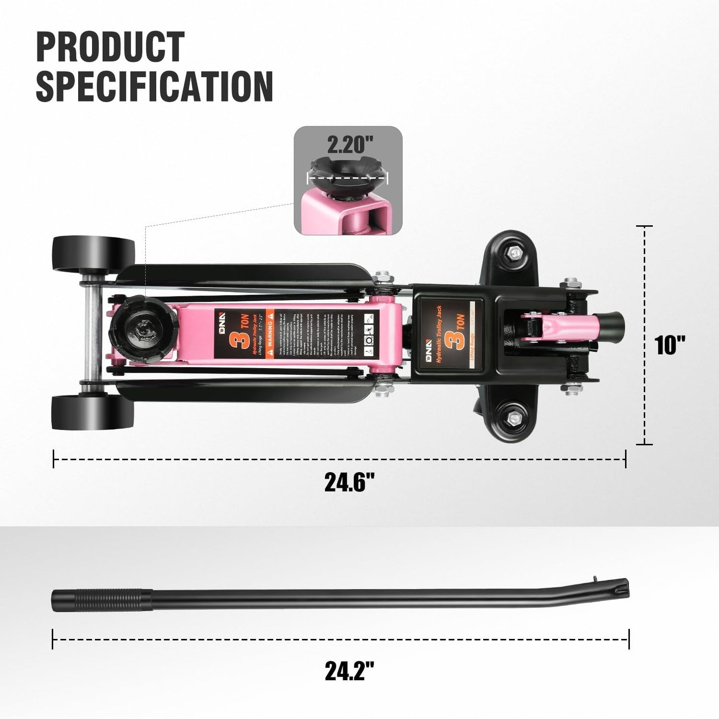 DNA MOTORING 3 Ton Low Profile Floor Jack, 3 tons (6000 lbs) Capacity Fast Lift Hydraulic Trolley Service/Floor Jack, 7.7 "-21" Lifting Range, Pink, TOOLS-00674-PK