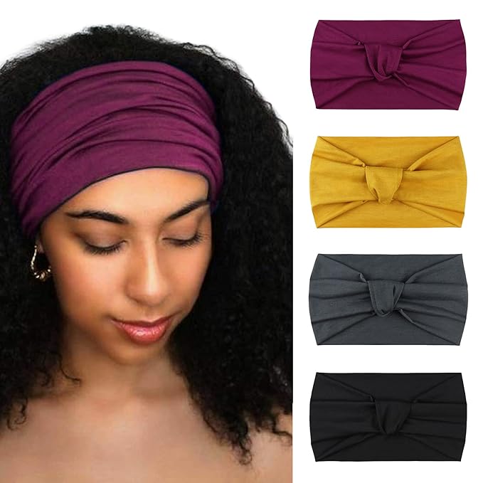DRESHOW 4 Pack Turban Headbands for Women Wide Vintage Head Wraps Knotted Cute Hair Band Accessories