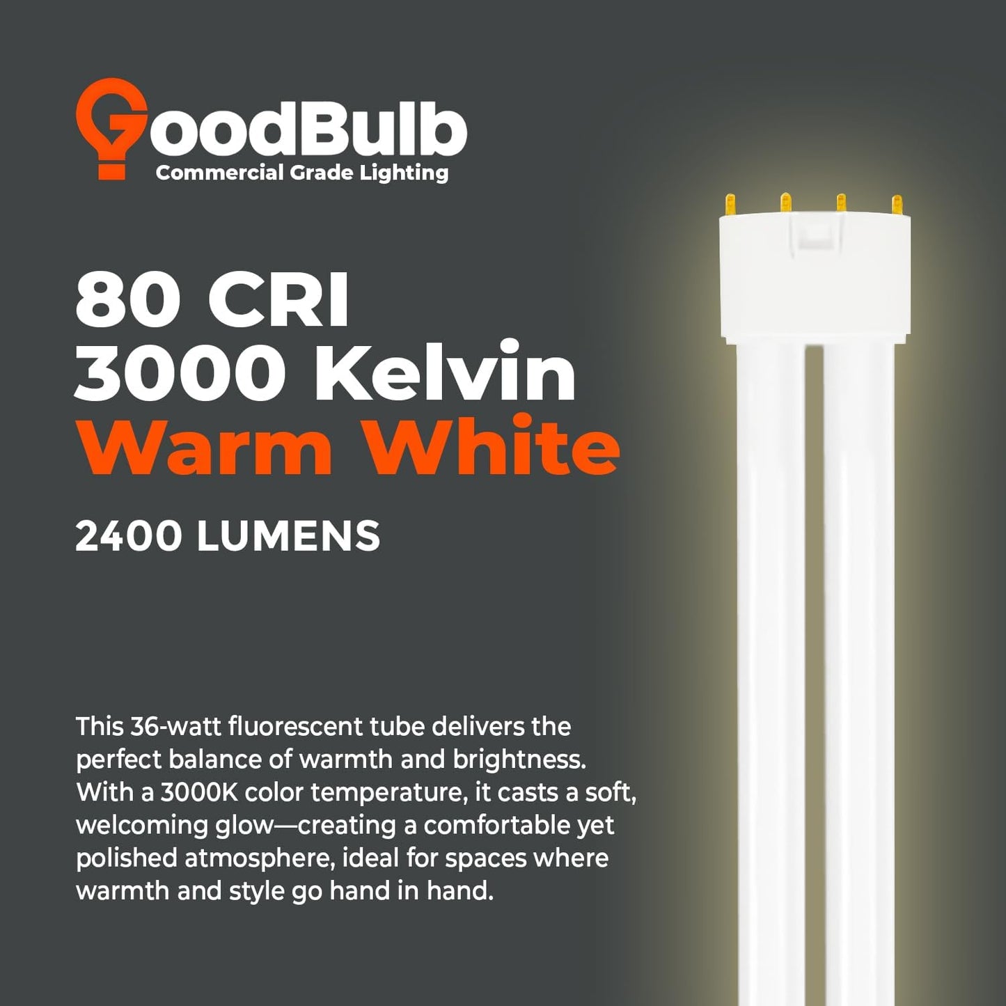 GoodBulb PLL36/830 36W 16.5" Twin Tube Compact Fluorescent Light Bulb 4-pin 2G11 Base 3000K Soft White 2400 Lumen 36000 Hour Long Life Biax Pack of 10