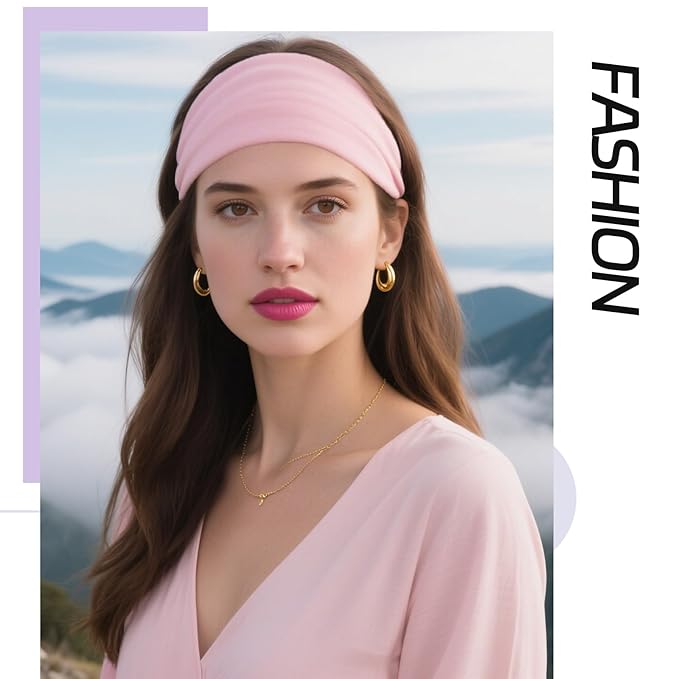 XTREND 6 Pcs Wide Headbands for Women Fashion Headband Stretch Headband Boho Head Bands Hair Band Turban Workout Sport Hairband Accessories (Black, Orange, Blue, Light Gray, White, Pink)