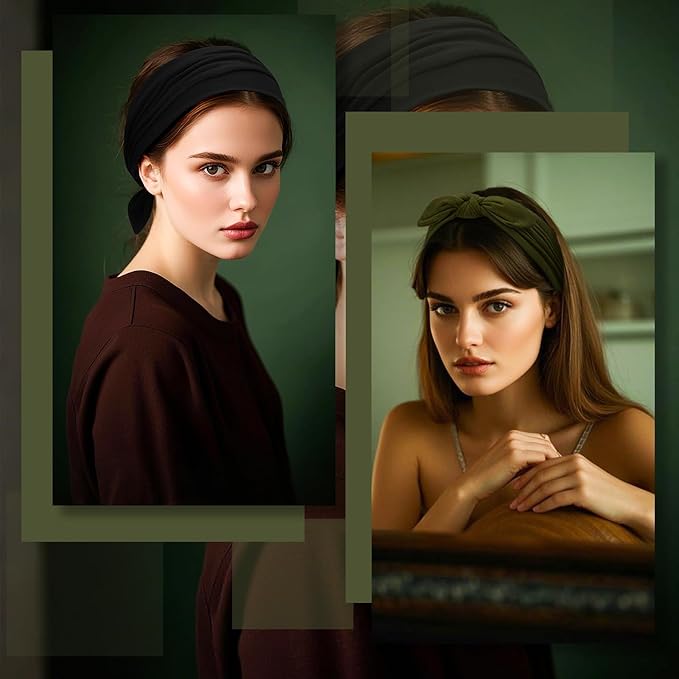 S&N Remille Wide Headbands for Women, Large Hairband, Elastic Non-Slip Headband Twist Knotted Accessories, Yoga Workout Vintage Hair 3 Pack (Multi-colored-3)