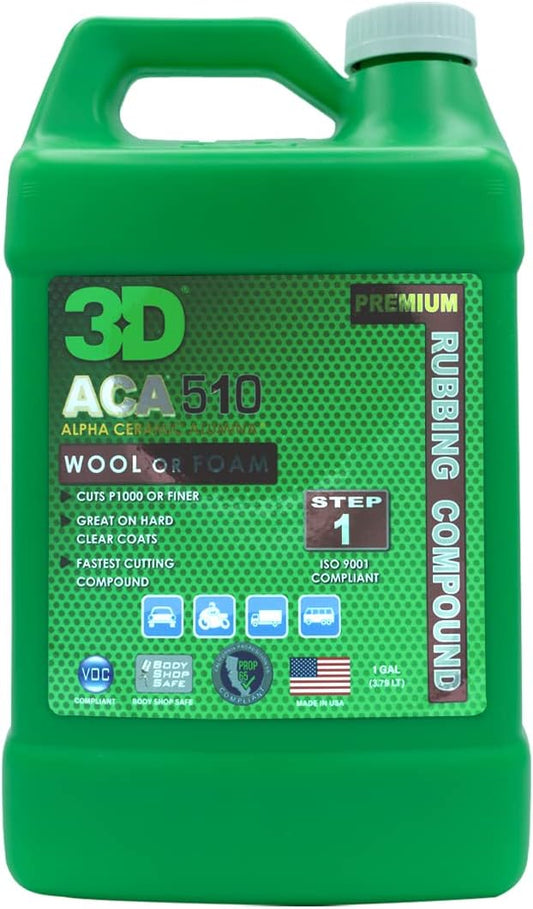 3D ACA 510 Rubbing Compound – Fast-Cutting Paint Correction Compound with Alpha Ceramic Alumina | Body Shop Safe, Low Dust, Silicone-Free, Made in USA - 1 Gallon