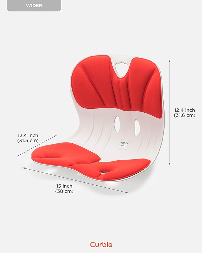 Curble Wider(Standard Wide) 2PACK – Ergonomic Lower Back Chair Support, Lumbar Support Back Posture Corrector, Back Pain Relief, Perfect for Office, Floor Seat and Work from Home, Patented (2P Red)