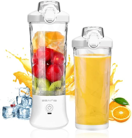 Portable Blender, Personal Blender for Shakes and Smoothies with 20 Oz Travel Cup and Lid, Mini Personal Size Blender with 6 Blades and USB Rechargeable for Gym, Kitchen and Outdoors (White)
