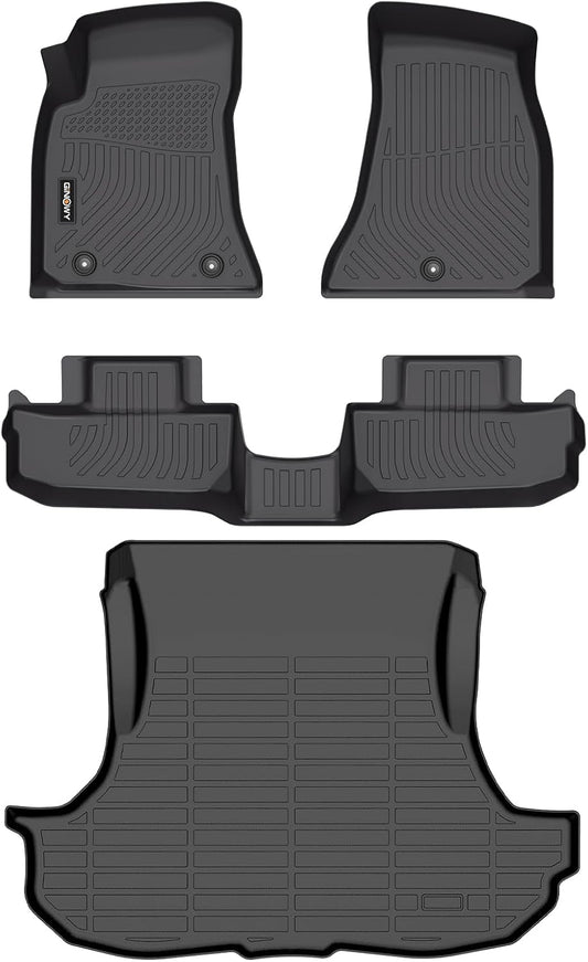 GINOWY-Floor Mats & Cargo Liner for Dodge Challenger RWD 2015-2023, TPE All Weather Challenger Car Floor Mats, Non-Slip Trunk Mat Waterproof Challenger Automotive Floor Liners Accessories Black