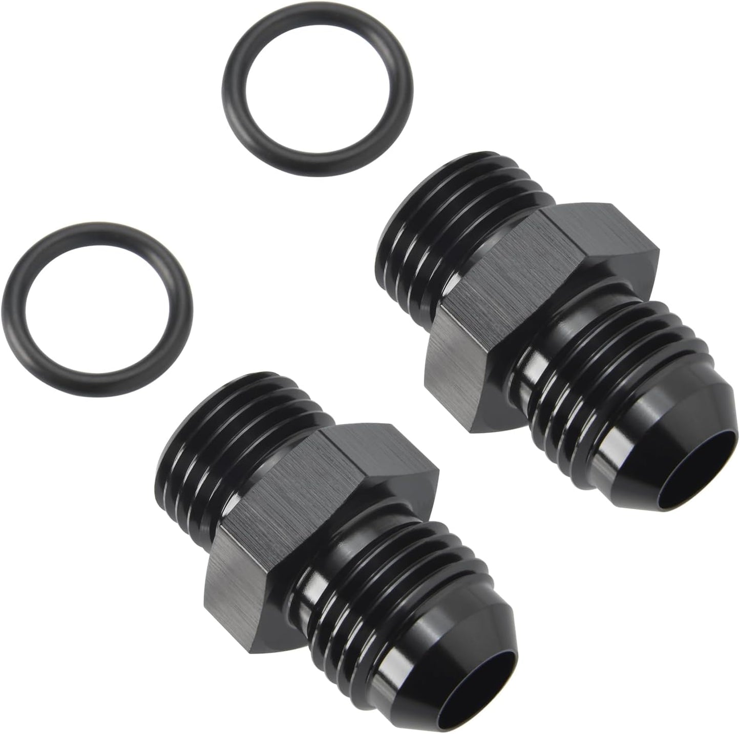 4AN Male Flare to 4AN ORB O-ring Boss Fuel Pump Rail Adapter Fitting Aluminum Black, Pack of 2