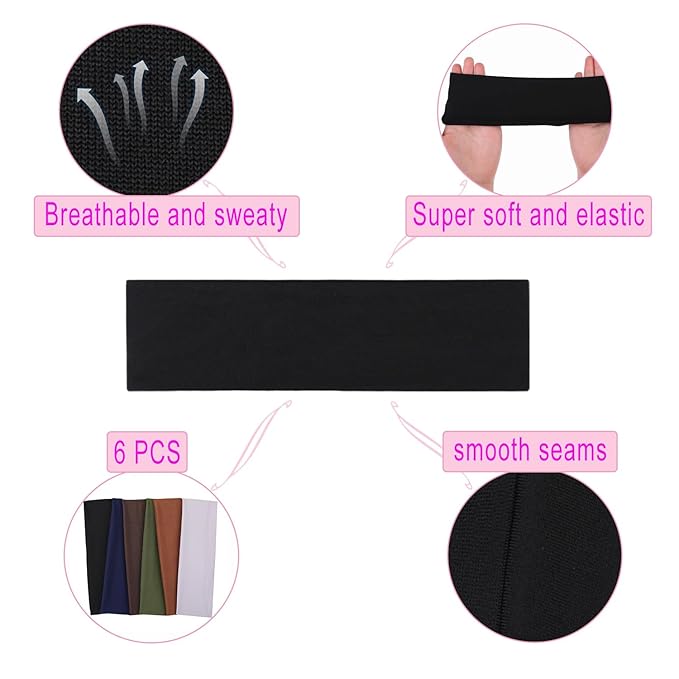 Leeven Women's Headbands for Short Hair 6 PCS Non Slip Elastic Floral Hairbands Soft Fabric Stripe Head Bands for Girls Heart Headbands