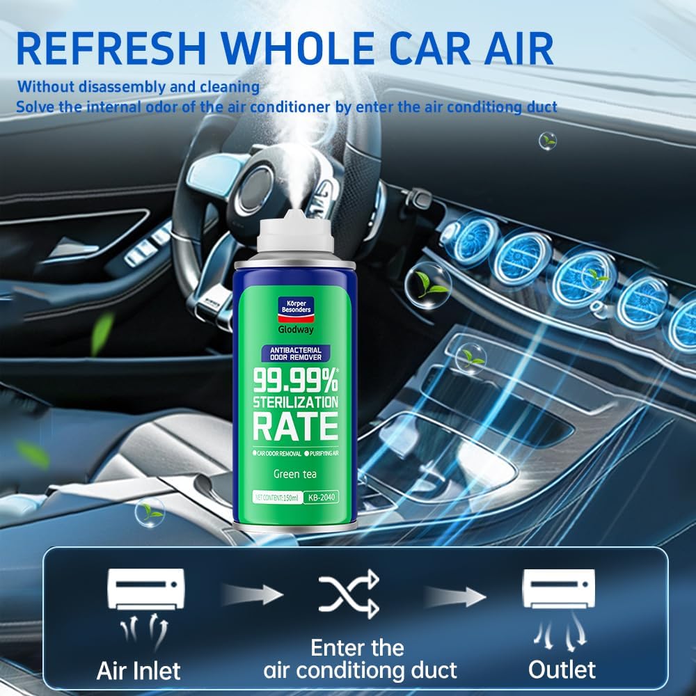 Glodway Whole Car Air Refresher Spray,Odor Eliminator Eliminates Strong Vehicle Odors,Green Tea Scent-6 Ounce Spray Bottle (Plack of 2)
