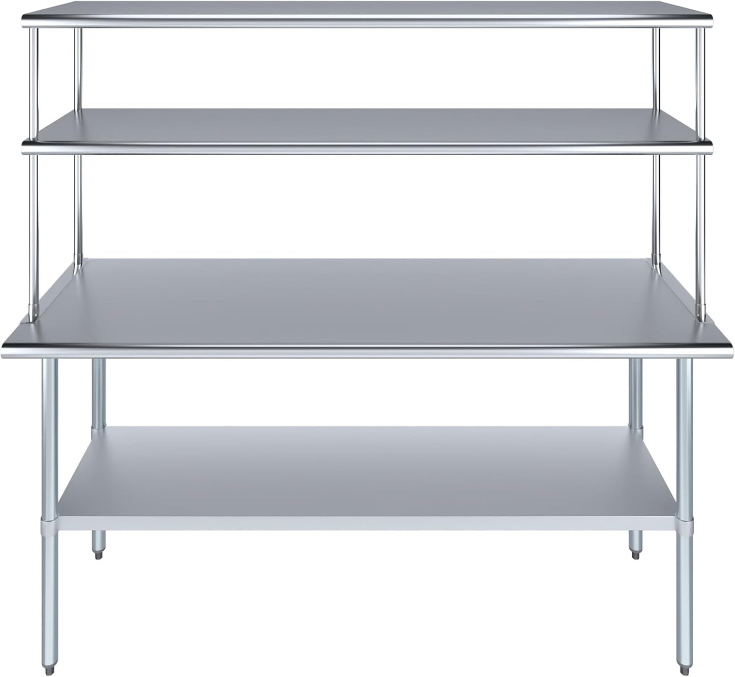 Amgood Stainless Steel Work Table Double Tier Overshelf | Metal Kitchen Prep Table & Shelving Combo (24" x 72" Work Table + 18" Overshelf)