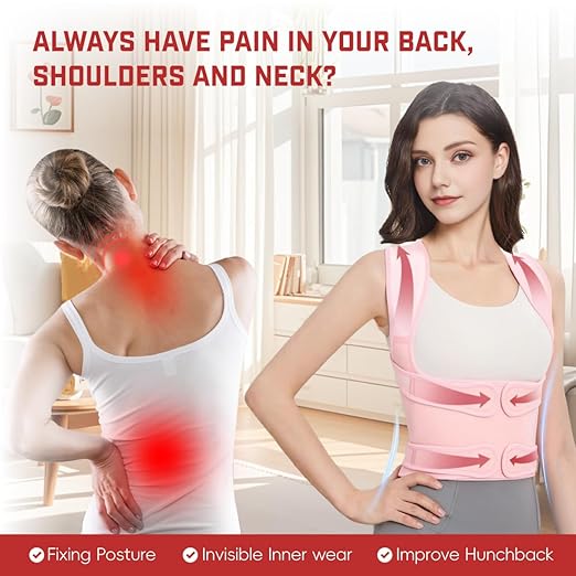 Back Brace Posture Corrector for Women & Men, Adjustable Shoulder Straightener with Full Back Support, Relief for Lower & Upper Back Pain, Hunchback & Scoliosis (Pink, Medium)