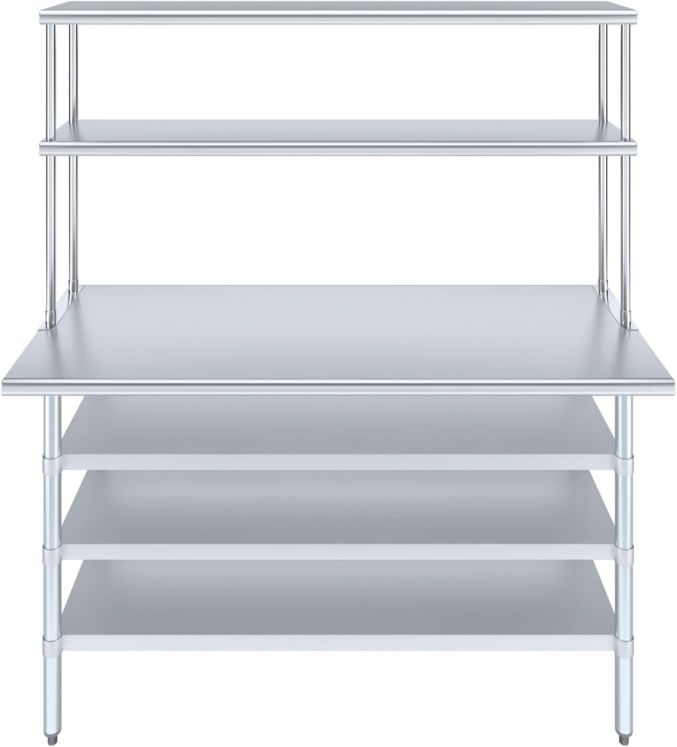 Amgood 24" x 60" Stainless Steel Work Table with 3 Shelves and 12" Wide Double Tier Overshelf | Metal Kitchen Prep Table & Shelving Combo | NSF