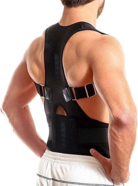 Thoracic Back Brace Posture Corrector- Magnetic Lumbar Back Support Belt-Back Pain Relief, Improve Thoracic Kyphosis, for Lower and Upper Back Pain Men & Women (Black, Large)
