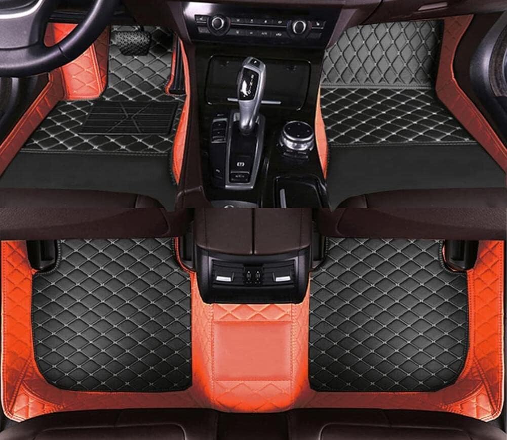 Custom All-Weather Protection Leather Car Floor Mats for Cars Sedan SUV Sports Car Waterproof Floor Mat (Black+Orange)