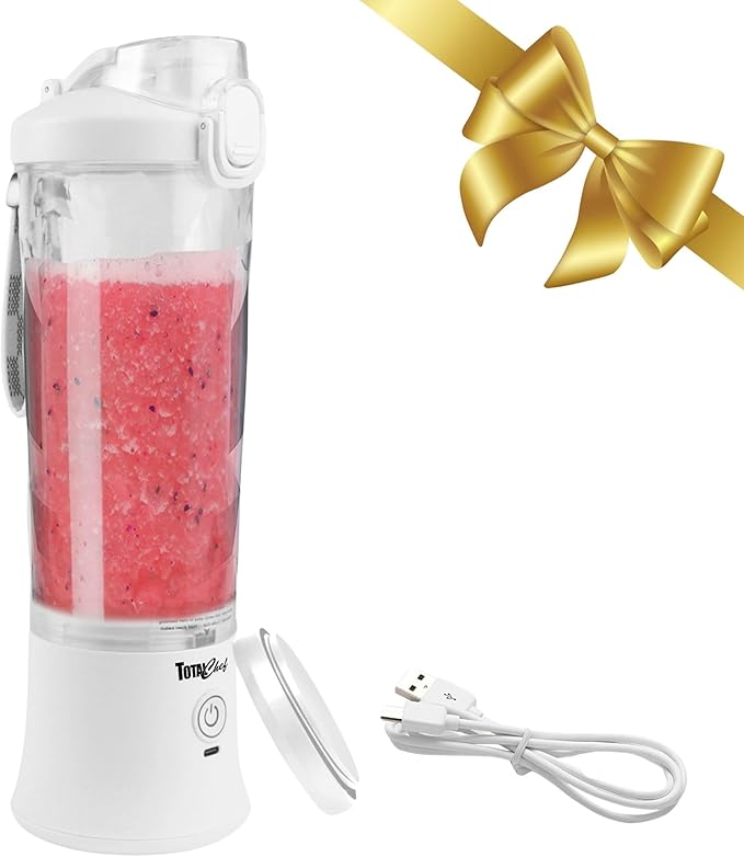 Total Chef Portable Blender - USB Rechargeable Personal Smoothie Mixer, Protein Shake Maker, Cordless Travel Mini Licuadora, Blend Frozen Fruit, Drink Milkshake On The Go,Ice Crusher 20 OZ, White