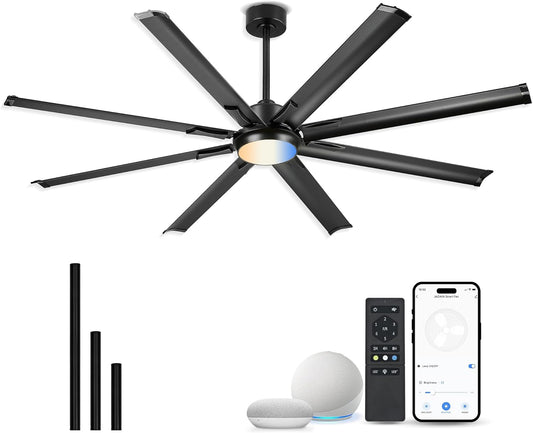 72 Inch Ceiling Fan With Light,Industrial Ceiling Fan With 8 Aluminium Metal Blades,Smart Fan Work with Alexa,Garage Indoor/Outdoor Fan For Living Room and Patio,CF04BK-72
