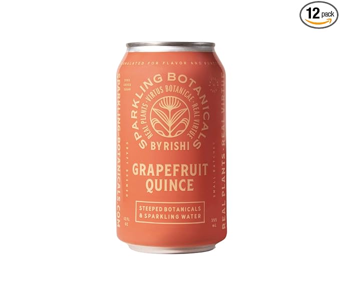 Rishi Tea Grapefruit Quince Sparkling Botanicals Sparkling Water - Organic, Unsweetened, Zero Added Sugar, Caffeine Free, Real Plants, Virtus Botanicals - 12 oz (Pack of 12)