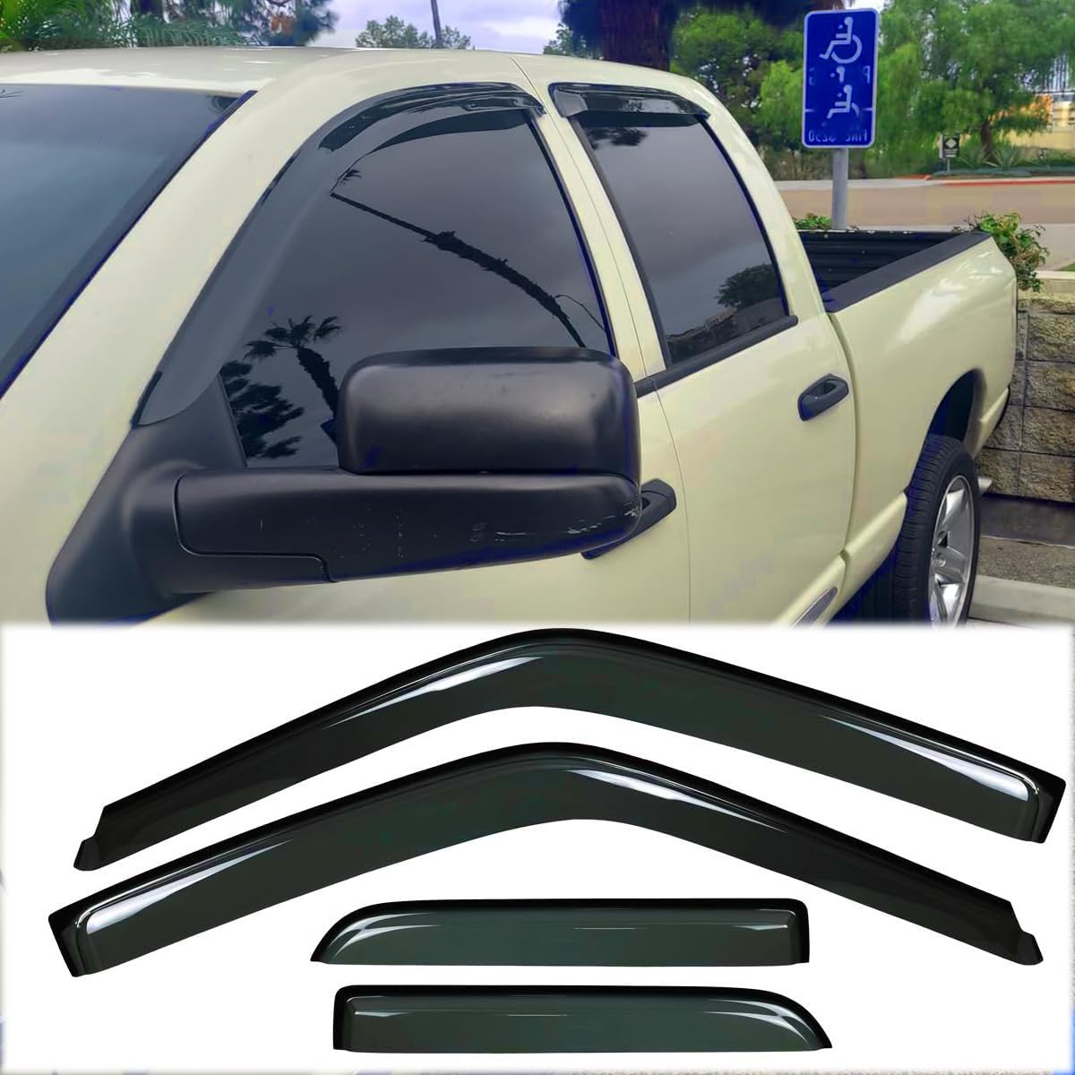 4pcs Outside Mount Style Window Rain Guards Durable Side Wind Deflectors Dark Smoke Nice Vent Window Visors Compatible with F-150 2015-2024 Super Cab