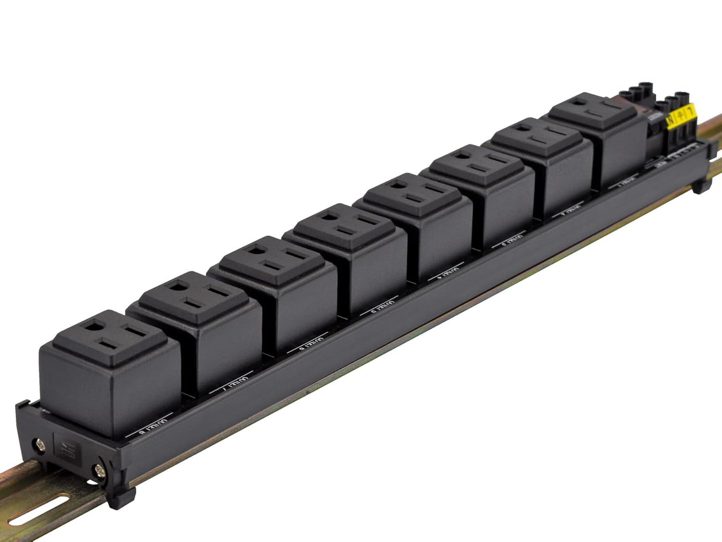 DIN Rail Mount AC 120V NEMA 5-15R 8 Receptacles Outlet Power Strip Module, with Rocker Switch Thermal Circuit Breaker Overload Protector