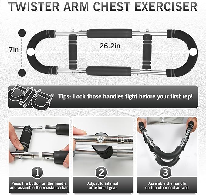 Twister Arm Trainer - Adjustable 60-100lbs Resistance Arm & Chest Workout Equipment for Home Gym Fitness , Arm Strengthener for Men, Power Twister Bar for Biceps, Forearm & Shoulder Training