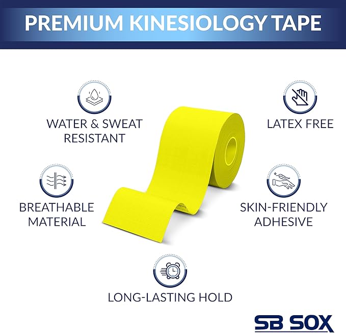 SB SOX Original Cotton Kinesiology Tape Roll – Best Latex Free Athletic Tape for Muscles/Joints – Waterproof, Stretchy, and Gentle on Skin (16ft)