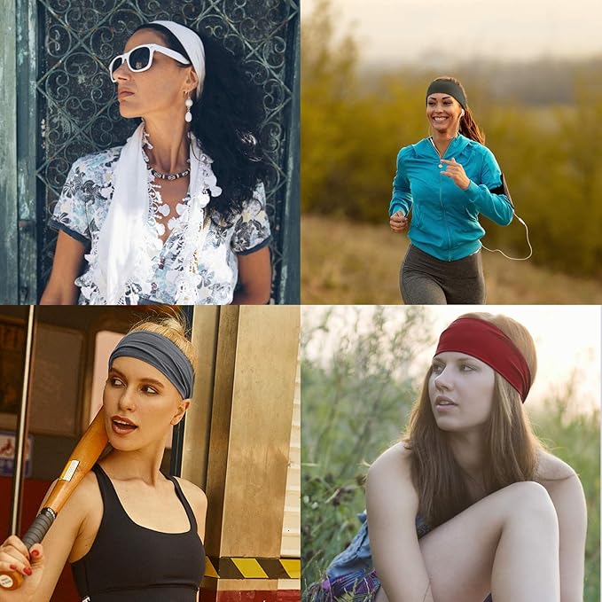 DRESHOW 6 Pack Yoga Sports Headbands for Women Elastic Non-Slip Headbands Running Workout Hair Bands