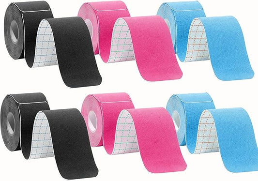 Kinesiology Tape Pro Athletic Sports Waterproof Breathable Latex Free Tape for Ankle Wrists Knees Elastic Running Tennis Swimming Football Sports Activities Tapes (6 Pack, Mixed Color)
