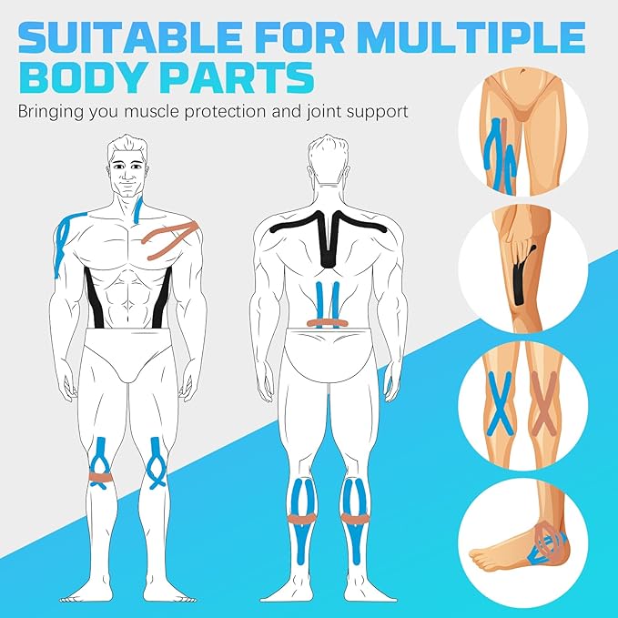 3 Rolls Kinesiology Tape, 3 Color 2 Inch x 16.4 Feet Uncut Sports Tape with Scissors, Elastic Athletic Tape Waterproof Knees Tape for Ankle Wrists Shoulders Muscle Exercise and Daily Use