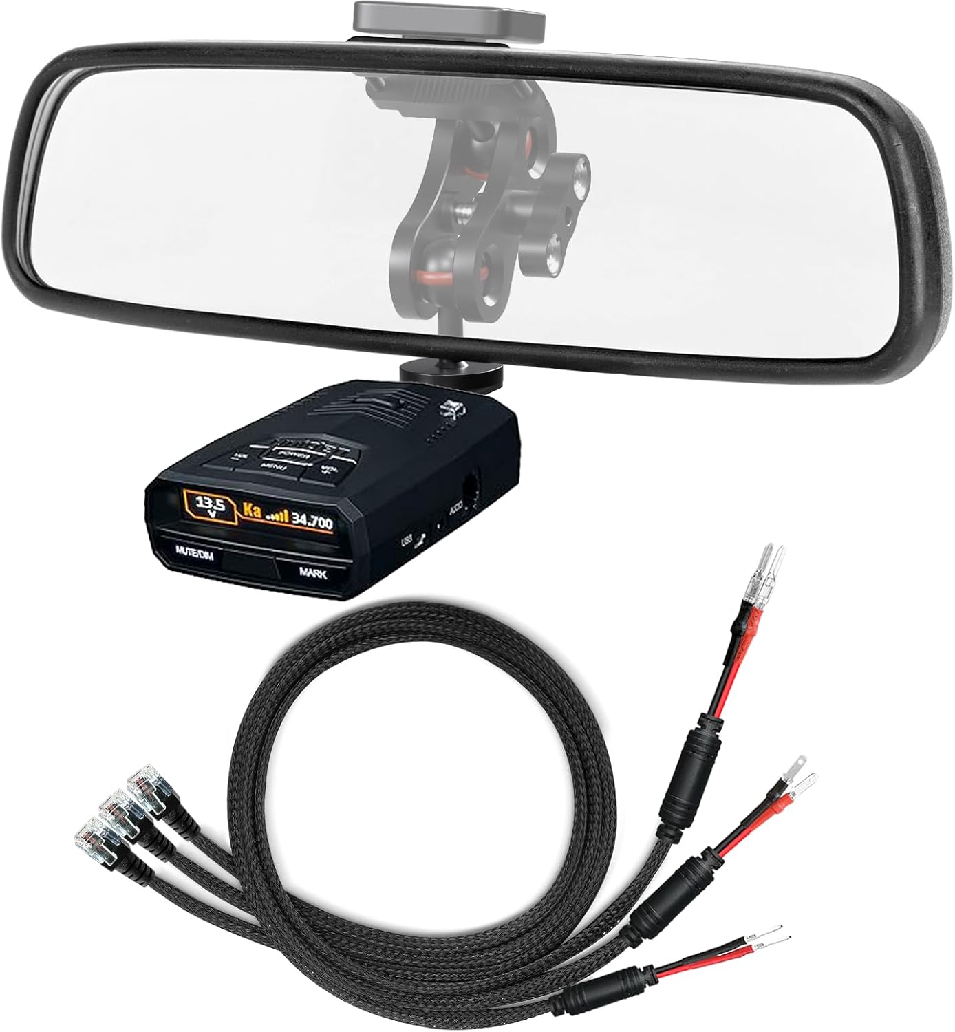 Radar Detector Rearview Mirror Mounting Bracket,13.8" Radar Detector Hard Wire Power Cord Mirror Wire Plug,with Braided Set of 3 (for Uniden Radar)