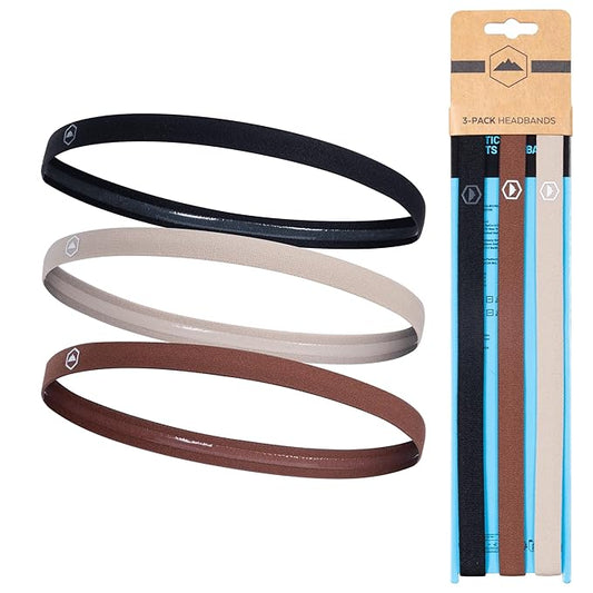 Tough Headwear Thin Elastic Headbands, Sports Headbands for Women & Men - Mens Workout Headband - Running or Soccer Headband - 3-Pack