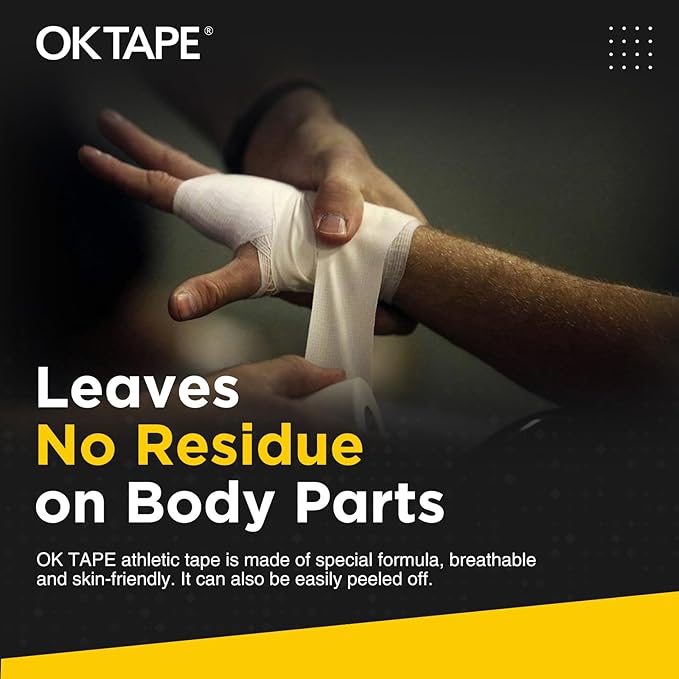 OK TAPE Athletic Tape Finger Tape, Extra Strong Adhesive Sports Tape for Weightlifting, Climbing, Basketball, Volleyball, White 3 Rolls 1.5" x 15yds and 1 Roll 0.5in x 15yds