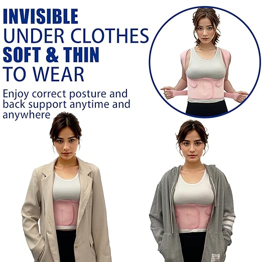 Posture Corrector for Women and Men - Adjustable Back Brace for Pain Relief - Enhances Posture and Provides Lumbar Support - Upper and Lower Back Straightener - Breathable Back Support (Pink, Medium)