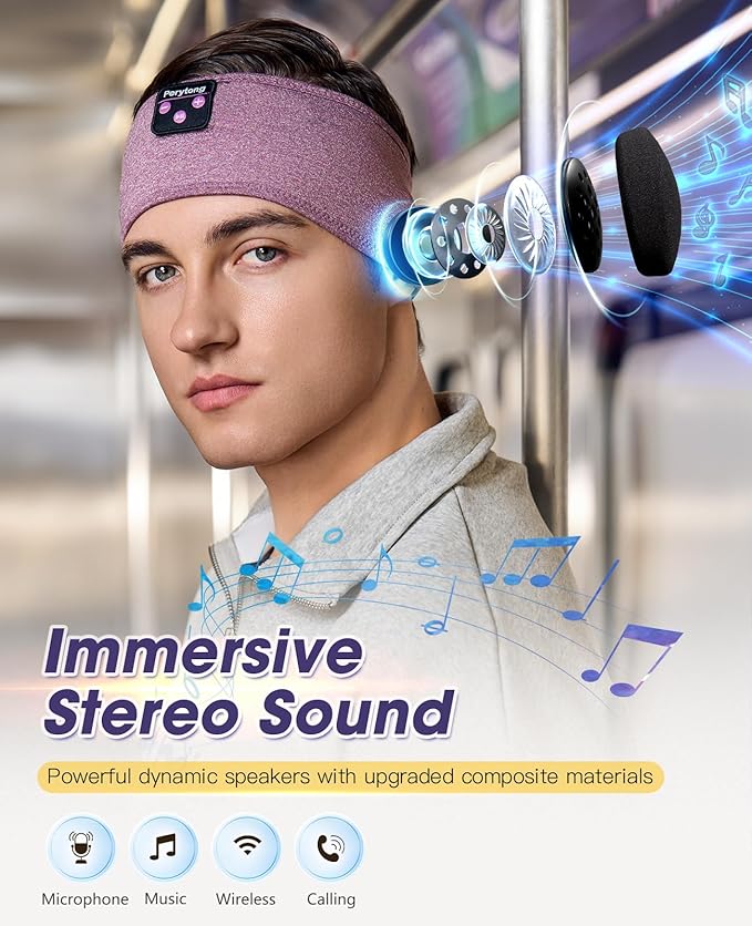 Perytong Sleeping Headphones Bluetooth 5.4 Headband, Wireless Music Sleeping Mask Headphones Earbuds Earphones Sweatproof for Women Mom Sports Workout Running Jogging Yoga Cool Gadgets Unique Gifts